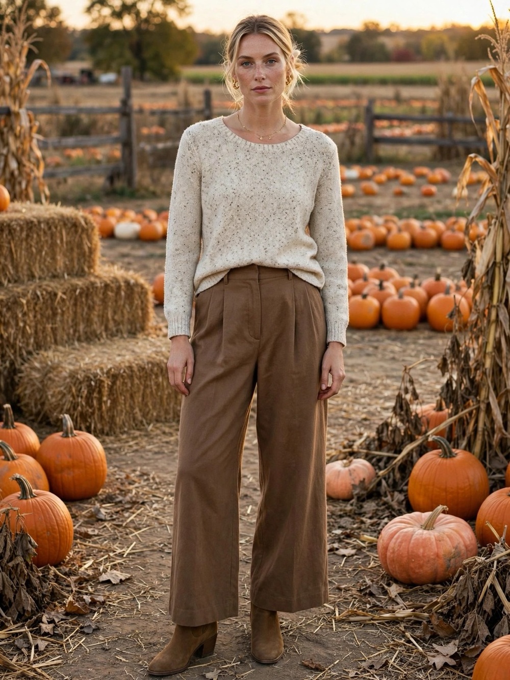 Northern Reflections Oatmeal Speckled Knit Sweater Scoop Neck Pullover Cozy Fall